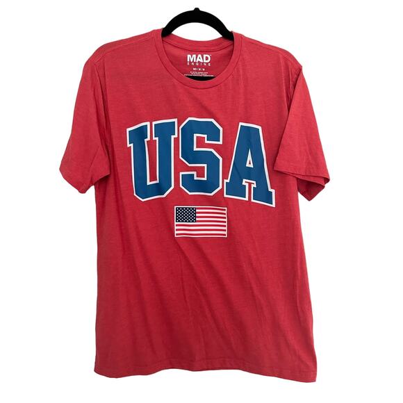 USA America Mad Engine Medium Red Tee T-Shirt Short Sleeve Election Patriotic - Picture 1 of 5